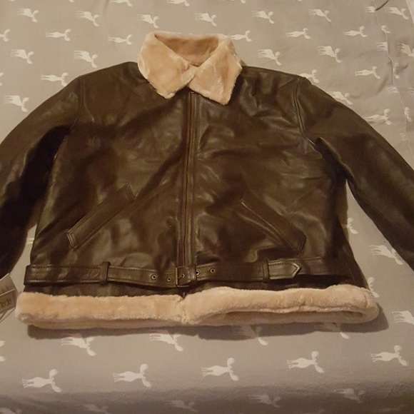 Leather jacket w/ shearling collar - Picture 2 of 7
